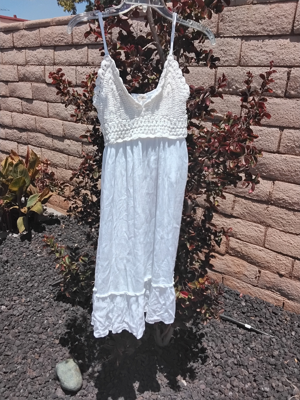 Blush White Crochet Bodice Midi Dress